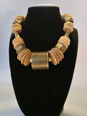 Fashion Jewelry Warm Tan and Brass Bead Necklace